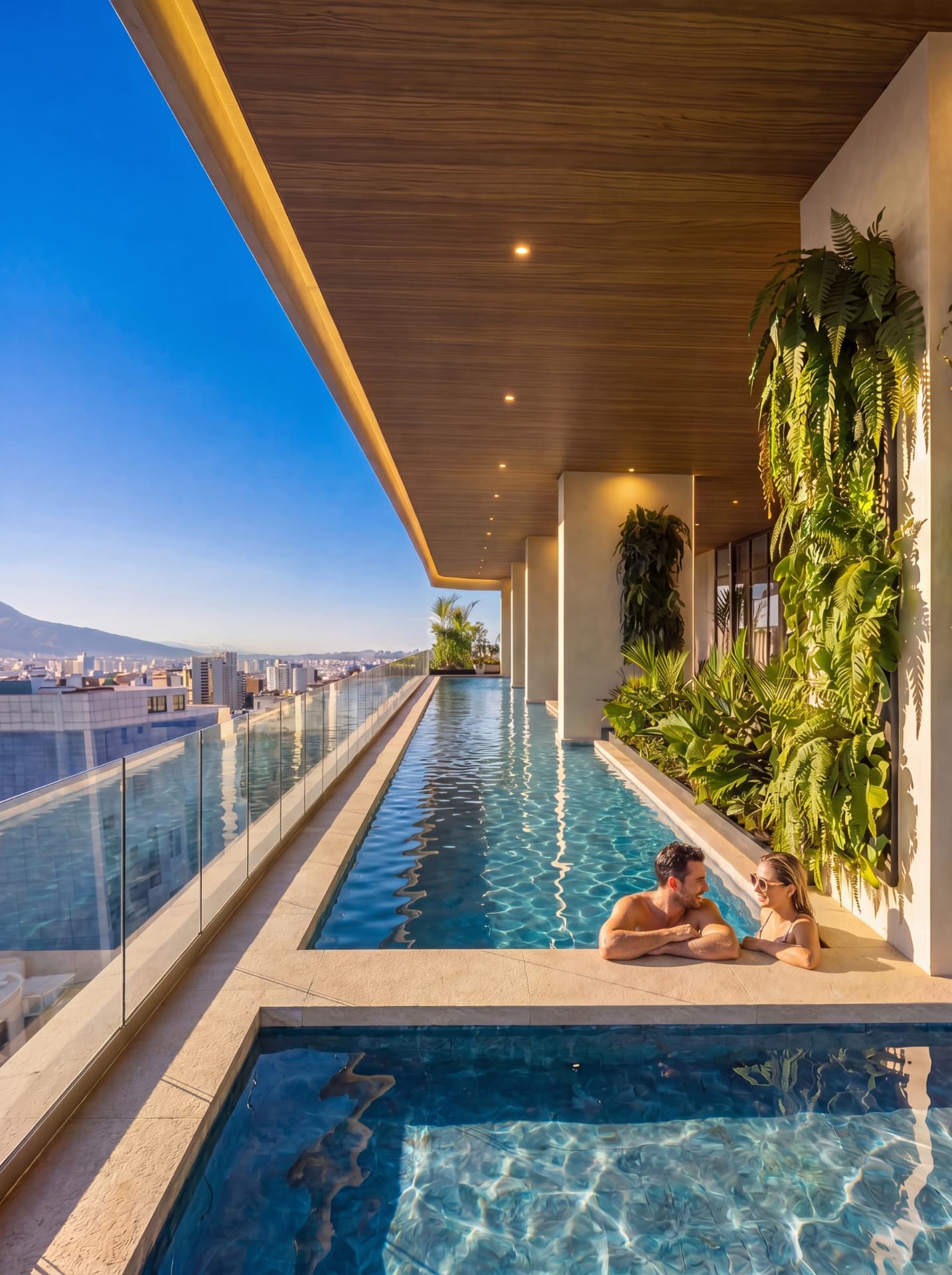 Infinity pool with mountain views